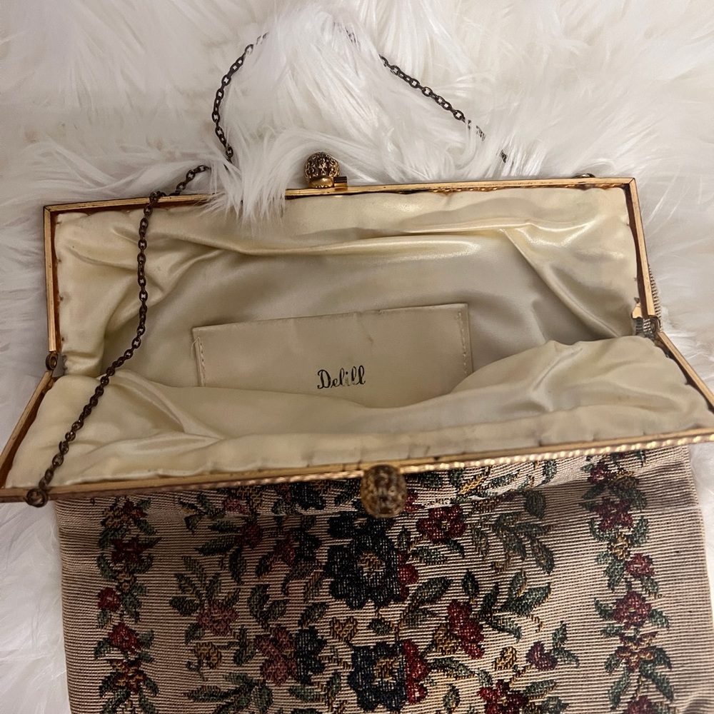 delill, vintage clutch flower print,  used in two ways - Picture 6 of 8